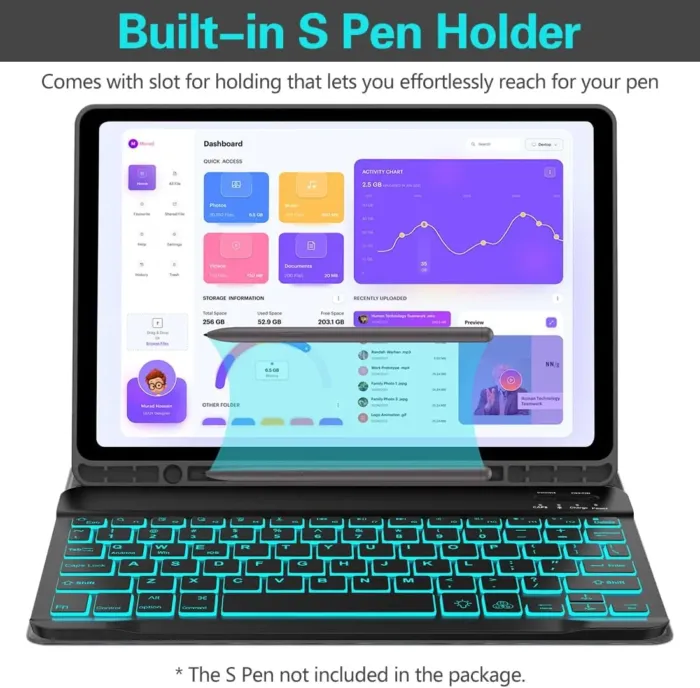 Galaxy Tab A9 Plus Case with Keyboard 5G 11 Inch 2023 (SM-X210/X216/X218), 7 Color Backlit Detachable Tablet Keyboard Cover with S Pen Holder for Samsung Galaxy Tab A9+ 11" (Black) - Image 3