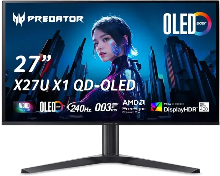Acer Predator Gaming Monitor | 27" WQHD (2560 x 1440) OLED | AMD FreeSync Premium Pro | 240Hz | 0.03ms (G to G) | VESA DisplayHDR True Black 400 | Display Port 1.4 & 2 x HDMI 2.1 | X27U X1bmiiphx - Image 2