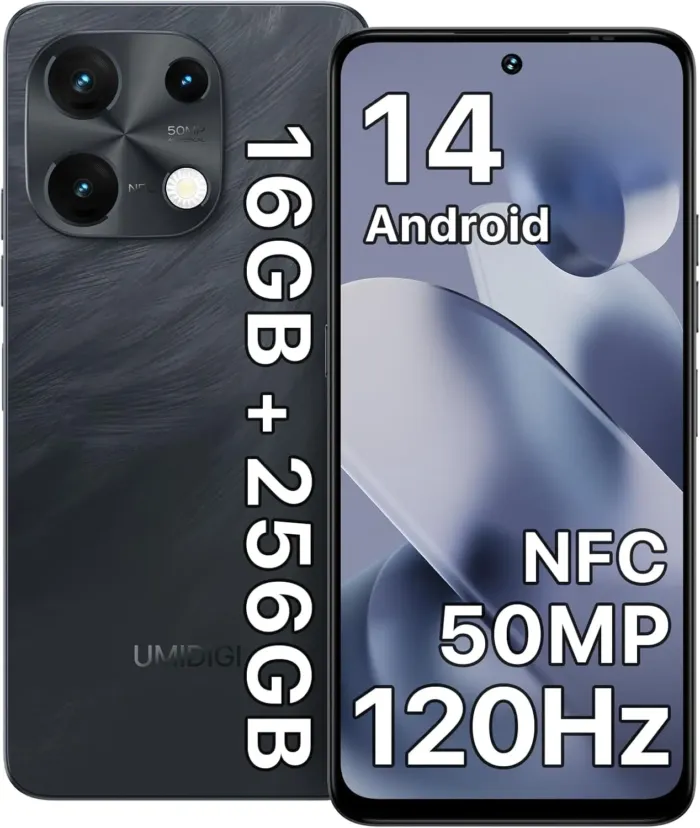 UMIDIGI Note 100 Cell Phone,Android 14 Unlocked Phones,16(8+8) GB+256GB/TF 1TB,6.8''HD+120Hz Display,50MP Camera,5000mAh+20W Fast Charging,4G Dual SIM Android Phone,AI Face/Fingerprint Unlock,NFC,GPS - Image 2