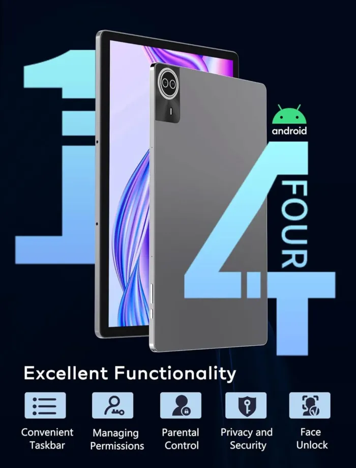 Tablet 2025 Upgraded Android 14, 14" Tablet 36GB+256GB+1TB Expand, 8 Core 2.0GHz, 2K 2240 * 1400 IPS Screen, 11580mAh, 8+13MP Dual Camera, 2.4G+5G WiFi BT5 Android (Silver) - Image 5