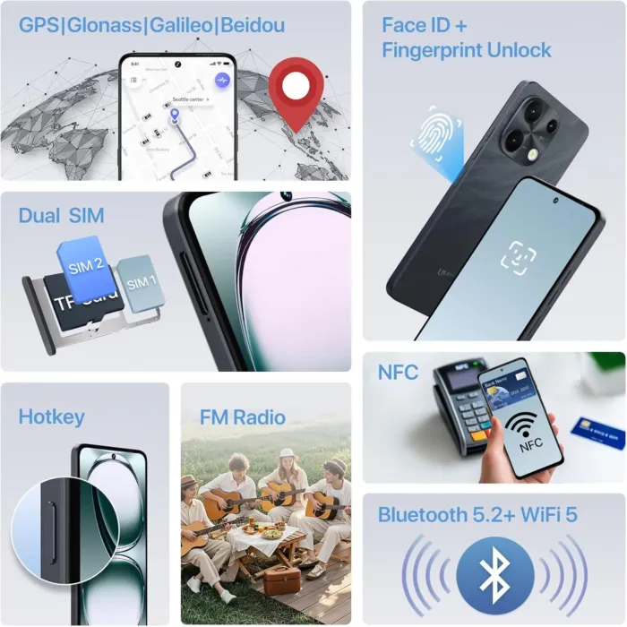 UMIDIGI Note 100 Cell Phone,Android 14 Unlocked Phones,16(8+8) GB+256GB/TF 1TB,6.8''HD+120Hz Display,50MP Camera,5000mAh+20W Fast Charging,4G Dual SIM Android Phone,AI Face/Fingerprint Unlock,NFC,GPS - Image 8