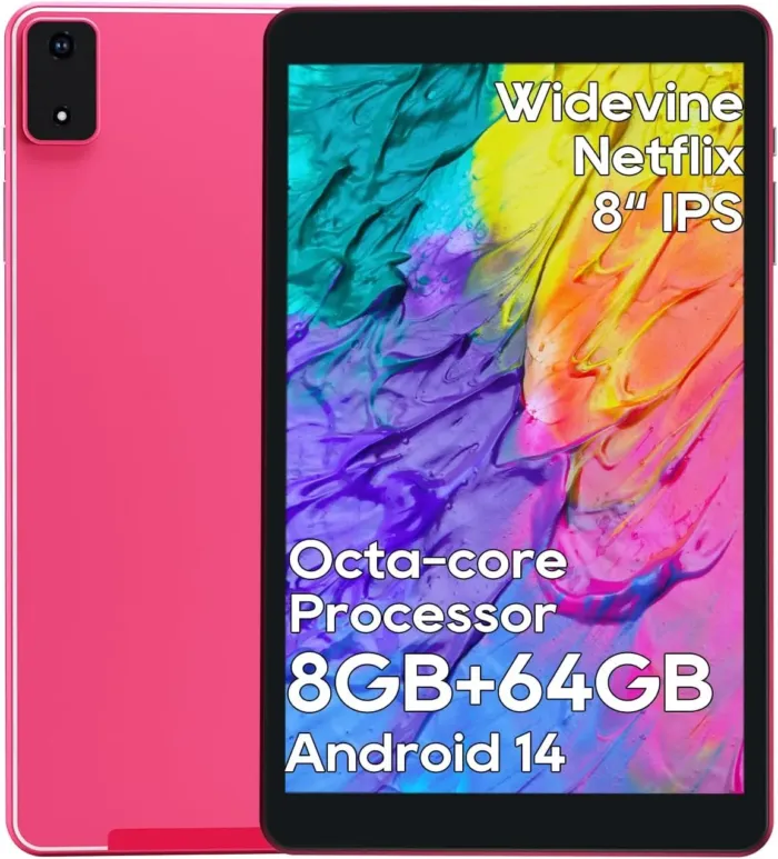 8 inch Tablet, 2 Years Protection Metal Body Octa-Core Processor Android 14 Tablet , 8(3+5)GB RAM, 4000mAh Battery, 64GB Storage, 6 FT Charging Cable, Reinforced Type-C Port, Dual-speakers, Pink - Image 2