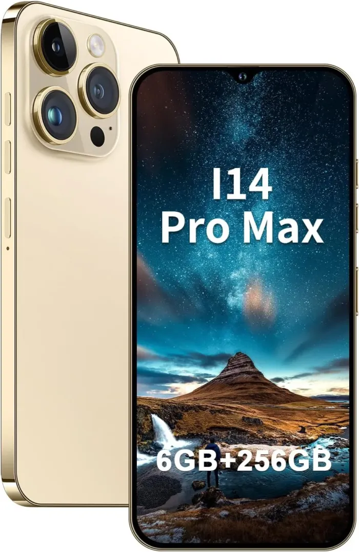 A14ProMax Unlocked Android Smartphone 6GB+256GB, 6.8" HD+ Display, 50MP+24MP Dual Camera, 6800mAh Battery, 5G Dual SIM, 128GB Expandable (Gold) - Image 2