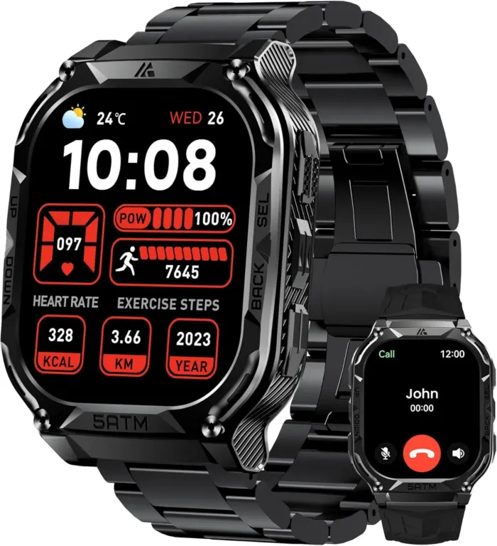 AMAZTIM GPS Smart Watch for Men, 6 Satellite Positioning, Compass, Stainless Steel Body, 50M Waterproof, 480mAh Extra-Large Battery, Answer/Make Call, 1.96" AMOLED Screen, Compatible for Android iOS - Image 2