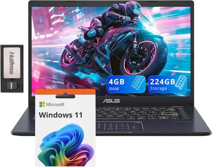ASUS 14" FHD Ultra-Light Laptop, Intel Pentium N6000, 4GB RAM, 224GB Storage (64GB eMMC+160GB Docking Station Set), Intel UHD Graphics, AI-Powered, Copilot Ready, Long Battery Life, Windows 11, Black - Image 2
