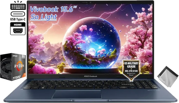 ASUS Vivobook 15.6" Slim Business Laptop - AMD Ryzen 7 7730U - 40GB RAM 2TB SSD - FHD - Webcam - Backlit KB - USB C - Win11 Home - w/Cloth - Image 2