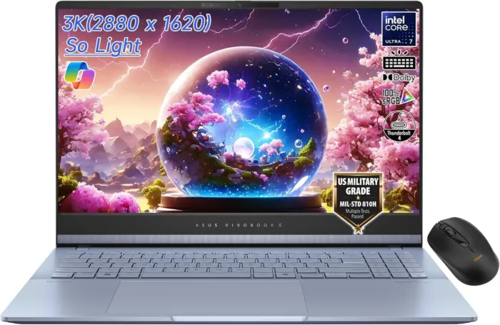 ASUS Vivobook S 15.6" 3K OLED 120Hz Copilot+ AI Laptop, Intel Core Ultra 7-155H Evo, Wi-Fi 6E, FHD Webcam, Thunderbolt 4, win11, w/Mouse (16GB RAM | 1T SSD) - Image 2