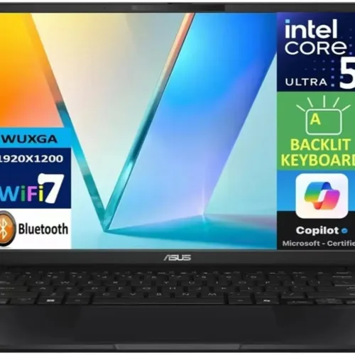 ASUS Vivobook S AI Powered Laptop, 14″ WUXGA OLED Laptop, Intel Ultra 5-226v, 8-Core, 16GB LPDDR5X RAM, 512GB PCIe SSD, BK, AI Copilot, WiFi 7, Win 11 Home, TWE 64GB Micro SD Card