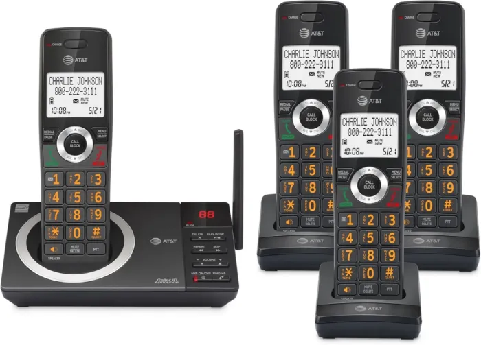 AT&T 4-Handset Expandable DECT 6.0 Cordless Home Phone with Large Display, Big Buttons, Answering Machine, Smart Call Blocker, Long Range, Caller ID, Speakerphone, Intercom: CL82418 (Charcoal Black) - Image 2