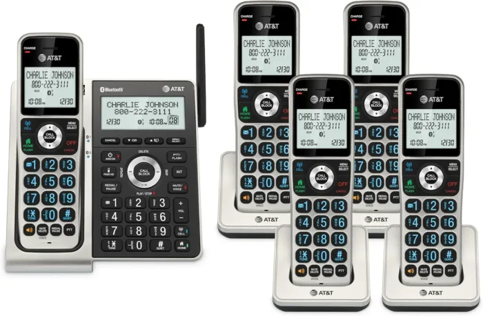 AT&T Cordless Phone 5 Handset with Bluetooth, Landline Phones for Home, Answering System, Smart Call Blocker, DECT 6.0 Extended Range, 2" Backlit Screen, Lighted Keypad with Big Buttons, BL3107-5 - Image 2