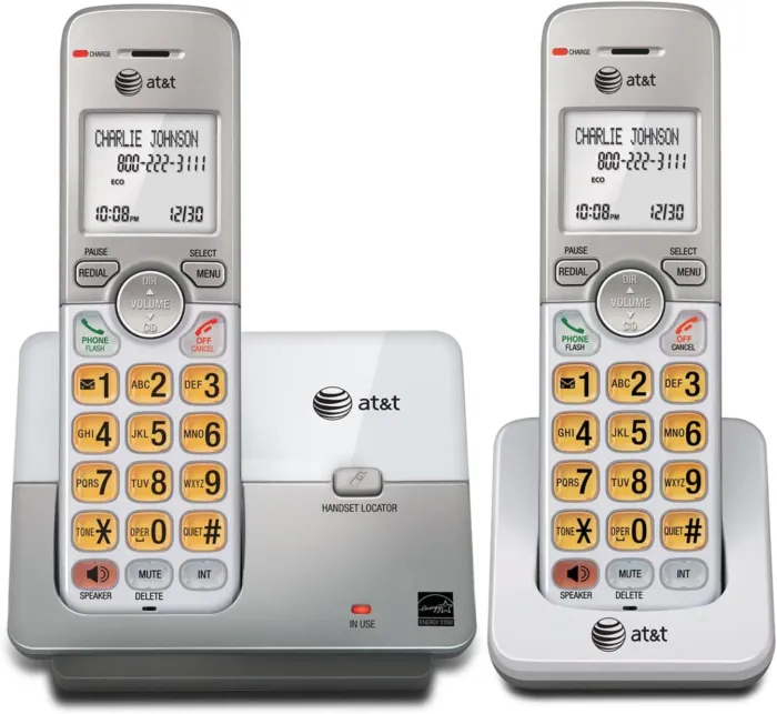 AT&T EL51203 2 Handset DECT 6.0 Cordless Home Phone Full-Duplex Handset Speakerphone, Backlit Display, Lighted Keypad, Caller ID/Call Waiting, Phonebook, Eco Mode, Voicemail Key, Quiet Mode,Intercom - Image 2