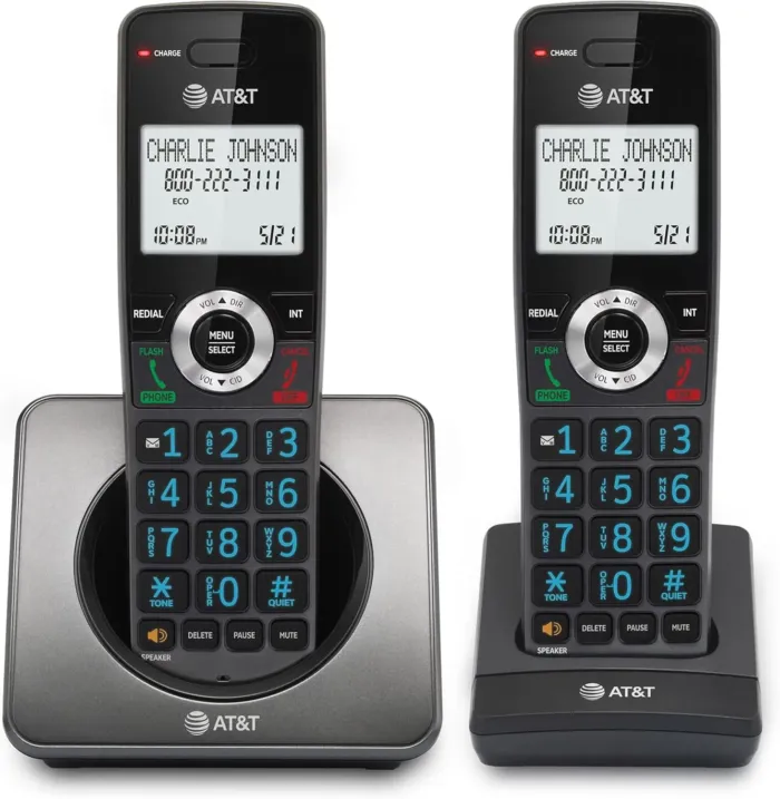 AT&T GL2101-2 DECT 6.0 2-Handset Cordless Home Phone with Call Block, Caller ID, Full-Duplex Handset Speakerphone, 2" White Backlit Display, Lighted Keypad (Graphite & Black) - Image 2