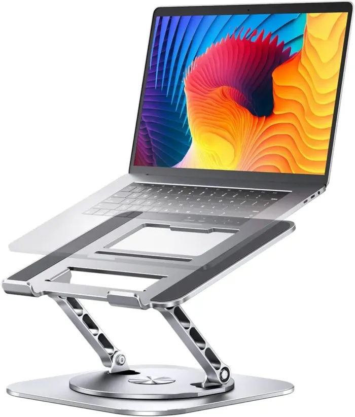 Adjustable Computer Stand with 360 Rotating Base, Ergonimic Foldable Laptop Riser for Desk Compatible with MacBook Pro/Air Notebook up to 16 Inches, Silver - Image 2