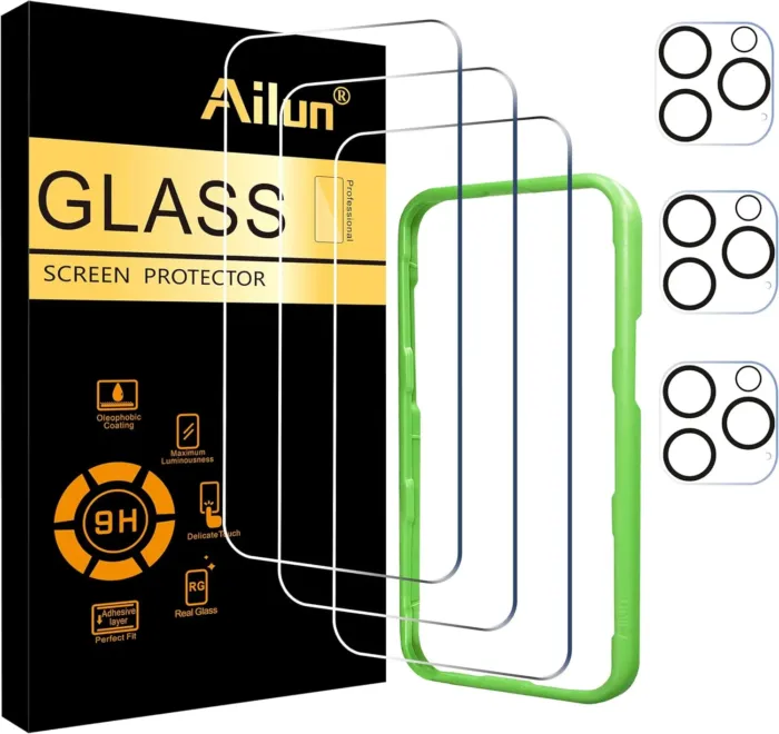 Ailun 3 Pack Screen Protector for iPhone 16 Pro [6.3 inch] + 3 Pack Camera Lens Protector with Installation Frame,Case Friendly Tempered Glass Film,[9H Hardness] - HD [6 Pack] - Image 2