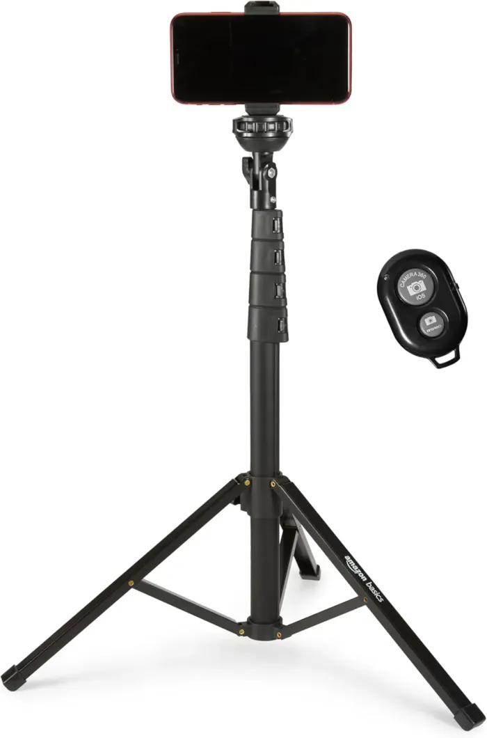 Amazon Basics 64-inch Extendable Tripod for iPhones and Smartphones, Selfie Stick Mode and Phone Tripod Mode, Black - Image 2