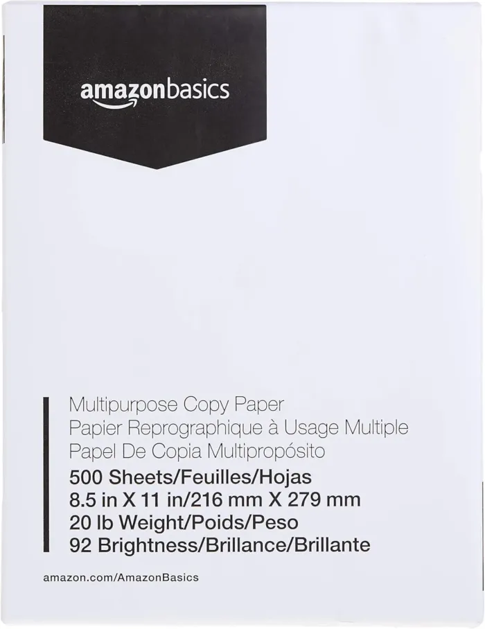 Amazon Basics Multipurpose Copy Printer Paper, 8.5 x 11 inches, 20 lb, 1 Ream, 500 Sheets, 92 Bright, White - Image 2