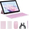 Android 14 Tablet, 10 inch 2 in 1 Tablets with Keyboard Mouse Case Stylus, 8GB+64GB+1TB Expand Tablet, 8MP Camera, IPS Touch Screen Tablet Computer, 5G WiFi, Bluetooth, Long Battery Life Tablet Pink
