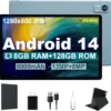 Android 14 Tablet, 10.1 Inch Android Tablet PC, 8GB RAM 128GB ROM 1TB Expand, 8000mAh Battery, Octa-Core 10.1 Inch with 13MP+8MP Camera/Bluetooth/GPS/WiFi/HD Display (Light Blue)