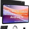 Android 14 Tablet 10.1 Inch,4G SIM Unlocked, Quad-Core CPU 2.0GHz,3GB+32GB, TF Expandable, IPS Display, 5G WiFi, Bluetooth 5.0,5MP+8MP Dual Cameras,5000mAh, GPS, Google Kids Space，Black case