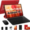 Android 14 Tablet 10.1 inch Tablets,20GB RAM 128GB ROM 1TB Expand,Octa-Core Processor,Dual Camera,WiFi 6,Bluetooth 5.0,6000mAh Long Battery Life with Keyboard/Mouse-Red