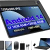 Android 14 Tablet with Keyboard，16GB RAM 128GB ROM 1TB Expand, 8000mAh Battery, 10.1 Inch Tablet with 13MP+8MP Camera/Bluetooth/GPS/WiFi/HD Display (Dark Gray)