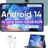 Android 14 Tablet,11 Inch Tablets with Octa Core Processor, 12GB RAM + 128GB ROM 1TB Expand, Widevine L1, 8000mAh Battery, 2.4/5Ghz Dual Band WiFi/GPS/FM Radio,5/8MP Cameras, Case Included - Blue