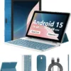 Android 15 Tablet 10 Inch, 18GB RAM+128GB ROM/2TB Expandable Tablet, 2 in 1 Tablets with Keyboard Case Mouse Stylus, 2.0GHz Quad-core CPU, 1280*800 IPS HD Screen, 5G WiFi6 BT 5.0, 8MP Camera Tablet PC