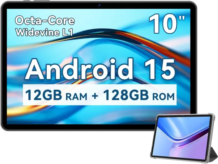 Android Tablet 10 Inch, 2025 Android 15 Tablet for Kids Adults, Octa-Core, 12GB RAM 128GB Storage 1TB Expandable, Dual Cameras 8MP 2MP, Split Screen, 6000mAh GPS Dual Speakers Face Unlock WiFi- Gray - Image 2
