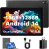 Android Tablet 10 Inch - Android 14 Octa Core 1.8GHz, Tablet with OTG Transmission and Wi-Fi 6G 10(4+6) GB + 128GB 6000mAh, 8+5MP Dual Camera,Bluetooth 5.3, Latest Tablets with Widevin L1