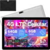 Android Tablet 10.1 inch, 2025 Cellular Tablets with SIM Card Slot, 4G LTE Tablet & Phone(Makes Calls), 64GB Storage (Expandable to 1TB),1280x800 IPS, Dual Cameras 8H Battery 5G Wifi with Case(Silver)