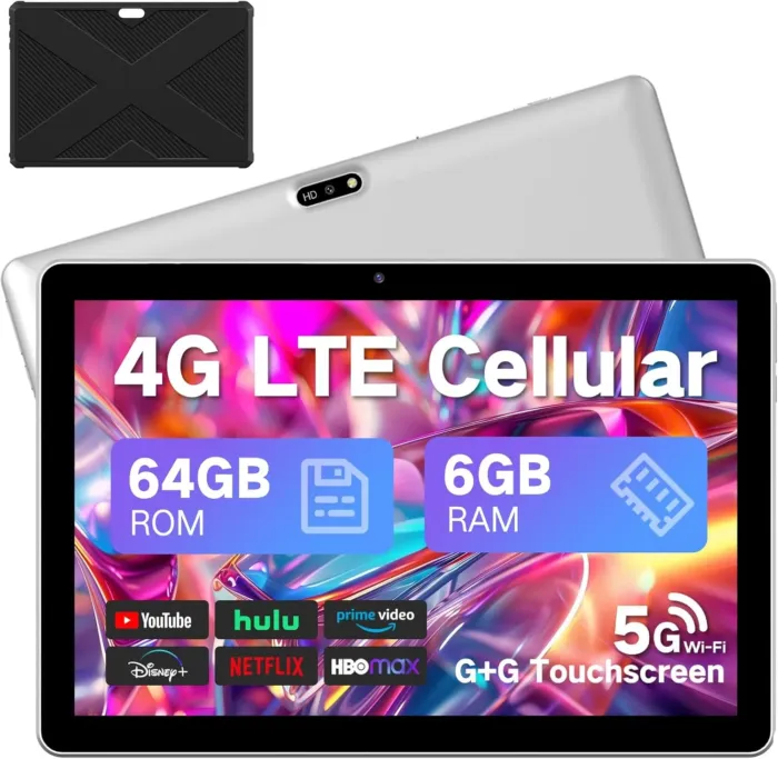 Android Tablet 10.1 inch, 2025 Cellular Tablets with SIM Card Slot, 4G LTE Tablet & Phone(Makes Calls), 64GB Storage (Expandable to 1TB),1280x800 IPS, Dual Cameras 8H Battery 5G Wifi with Case(Silver) - Image 2