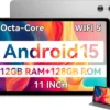 Android Tablet, 11 inch Android 15 Tablet 2025, Octa-Core, 12GB RAM 128GB Storage 1TB Expandable, 13MP Dual Cameras 5MP Front, 8000mAh, GPS, Dual Speakers, Face Unlock, WiFi 5 BT5.0 - Gray