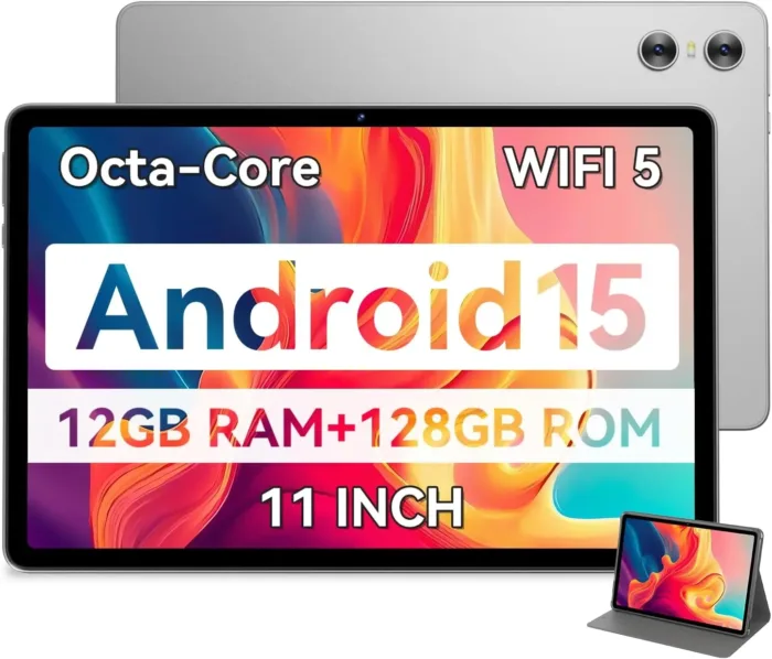 Android Tablet, 11 inch Android 15 Tablet 2025, Octa-Core, 12GB RAM 128GB Storage 1TB Expandable, 13MP Dual Cameras 5MP Front, 8000mAh, GPS, Dual Speakers, Face Unlock, WiFi 5 BT5.0 - Gray - Image 2