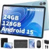 Android Tablet with Keyboard,10 inch Android 15 tablet, 24GB RAM 128GB ROM, 1TB Expand, Octa-Core, Widevine L1, 2.4G/5G WiFi, 8000mAh, Bluetooth, GMS, 2 in 1 Tablet with Case, Mouse, Stylus (Black)