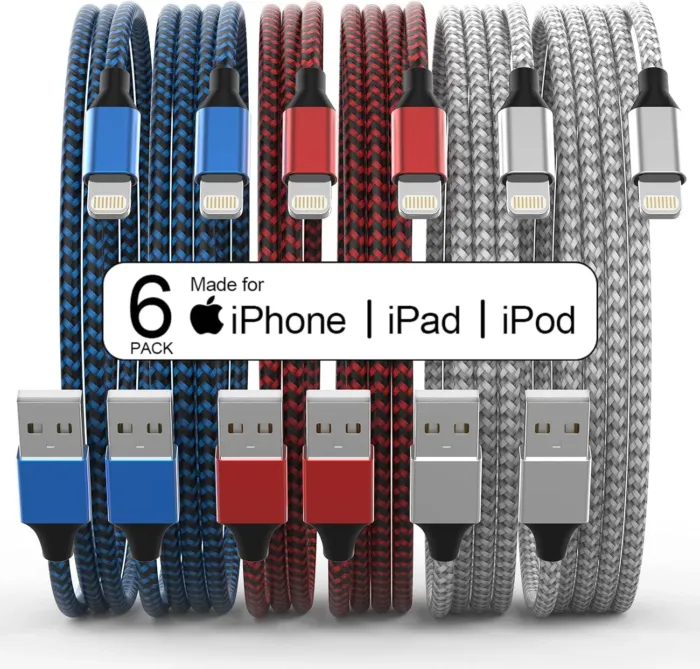 [Apple MFi Certified] 6Pack 3/3/6/6/6/10 FT iPhone Charger Nylon Braided Fast Charging Lightning Cable Compatible iPhone 14 Pro/13 mini/13/12/11 Pro MAX/XR/XS/8/7/Plus/6S/SE/iPad - Image 2
