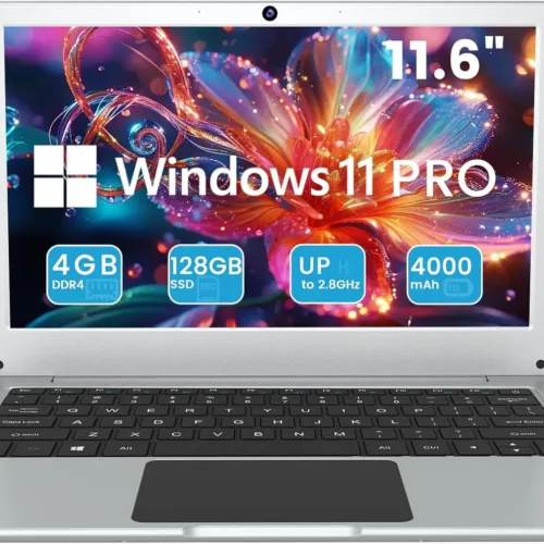 Azeyou 11.6” Laptop HD Display,N4020C, Student Laptop Computer 4GB DDR4 RAM, 128GB SSD, Windows 11 Pro Laptops, Metal Shell, WiFi, BT4.2, USB3.0, Type_C 4000mAh Battery (Silver)