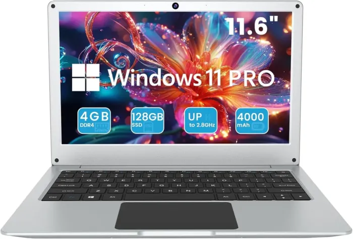 Azeyou 11.6” Laptop HD Display,N4020C, Student Laptop Computer 4GB DDR4 RAM, 128GB SSD, Windows 11 Pro Laptops, Metal Shell, WiFi, BT4.2, USB3.0, Type_C 4000mAh Battery (Silver) - Image 2