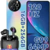 Blackview Shark8 Unlocked Phones, 16GB+256GB/SD 2TB Android Phones, MTK G99, 120Hz 6.78" FHD+, 33W Fast Charge 5000mAh, Android 13 Mobile Phone, 64MP Camera, NFC/Fingerprint/198g, T-Mobile Cellphone