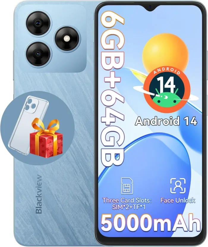 Blackview Wave 8C Unlocked Cell Phone, Android 14 Unlocked Phones, 5000mAh Smartphone, Octa-Core 6GB+64GB/SD 2TB Expand, 6.56"HD, 2 Years Warranty, 3 Card Slots, 3.5mm Headphone Jack, 4G Dual T-Mobile - Image 2