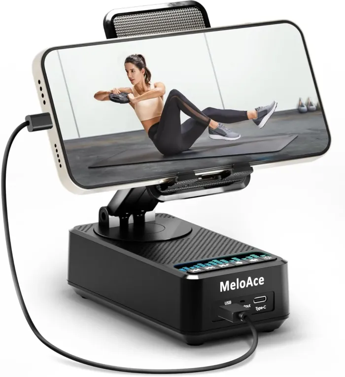 Bluetooth Speaker with Cell Phone Stand, Crystal-Clear Sound with Powerful Bass, Adjustable Holder & Dynamic LED Lights, 5000mAh Battery for 20 Hours Playtime & Power Supply, Gift for Parents - Image 2