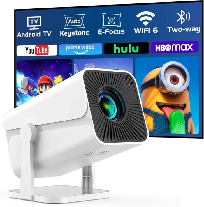 [Built-in Apps & Electric Focus] Smart Mini Projector with WiFi and Bluetooth, 270°Rotatable Portable Movie Projector 4K 1080P Support, Auto Keystone Proyector for Smartphone/TV Stick/Laptop/HDMI - Image 2