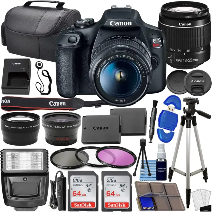 Canon EOS Rebel T7 DSLR Camera Bundle w/ Canon EF-S 18-55mm f/3.5-5.6 is II Lens + 2pc SanDisk 64GB Memory Cards, Wide Angle Lens, Telephoto Lens, 3pc Filter Kit + Accessory Kit - Image 2