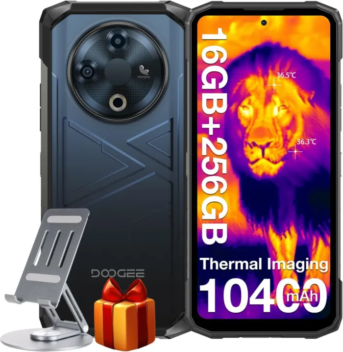 DOOGEE Fire 6 Rugged Smartphone, Thermal Imaging Camera, 10400mAh,16GB+256GB/TF 2TB Rugged Phone, 50MP AI Camera, 6.56" HD+IPS Unlocked Cell Phone, 3 Cards Slot/IP68/IP69K/Face Unlock/Fingerprint/OTG