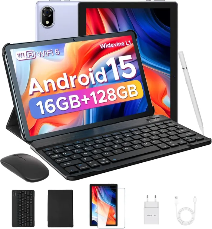 DOOGEE U10 10 inch Tablet with Keyboard, Android 15 Tablet 16GB+128GB/2TB Expand, 2.0GHz Quad Core Gaming Tablets,5060mAh,1280x800 IPS HD Touchscreen,WiFi 6,Dual Camera,BT5.0,Widevine L1,Purple - Image 2