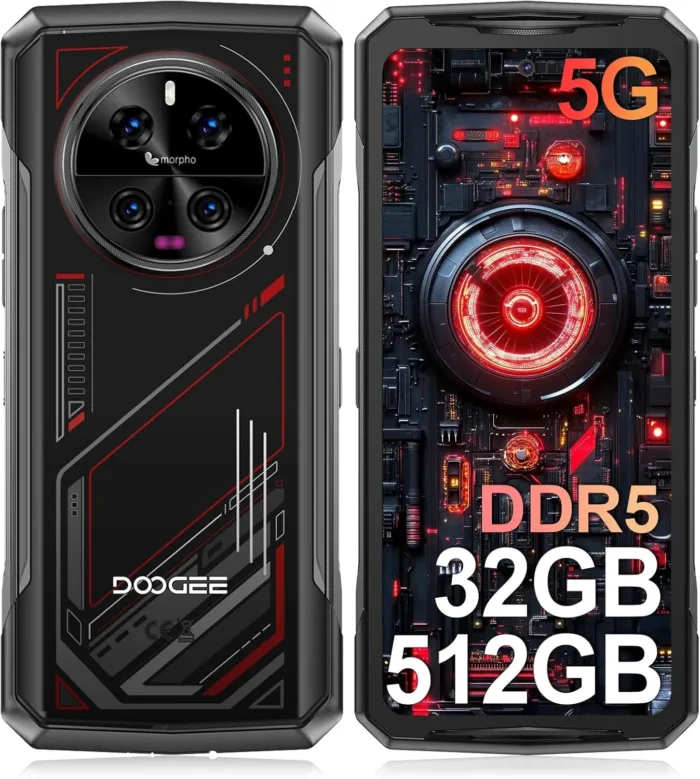 DOOGEE V40 Rugged Smartphone 5G,32GB+512GB/2TB Android 14 Rugged Phone,4nm D7300,6.78" FHD+120Hz Rugged Unlocked Cell Phone,108MP+20MP Night Vision,8680mAh,3 Card Slots/Dual Unlock/NFC/Wi-Fi6E/IP69K