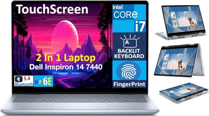 Dell Inspiron 7440 2-in-1 14.0" Touchscreen WUXGA Business Laptop (Intel Core 7 150U, 16GB DDR5 RAM, 1TB PCIe SSD, Backlit KB, Fingerprint, WiFi 6E, BT 5.3, SD Reader, Webcam, Win 11 Home) - Image 2