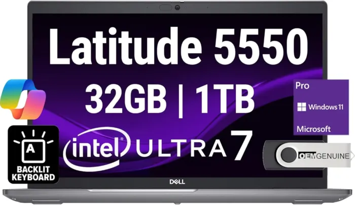 Dell Latitude 5550 Business Notebook 15.6" FHD Intel Ultra 7-155U (Beats i7-1355U), 32GB DDR5 RAM, 1TB NVMe, Wi-Fi 6E, BT, Backlit Keyboard, HD Webcam, RJ-45, Win 11 Pro - Image 2