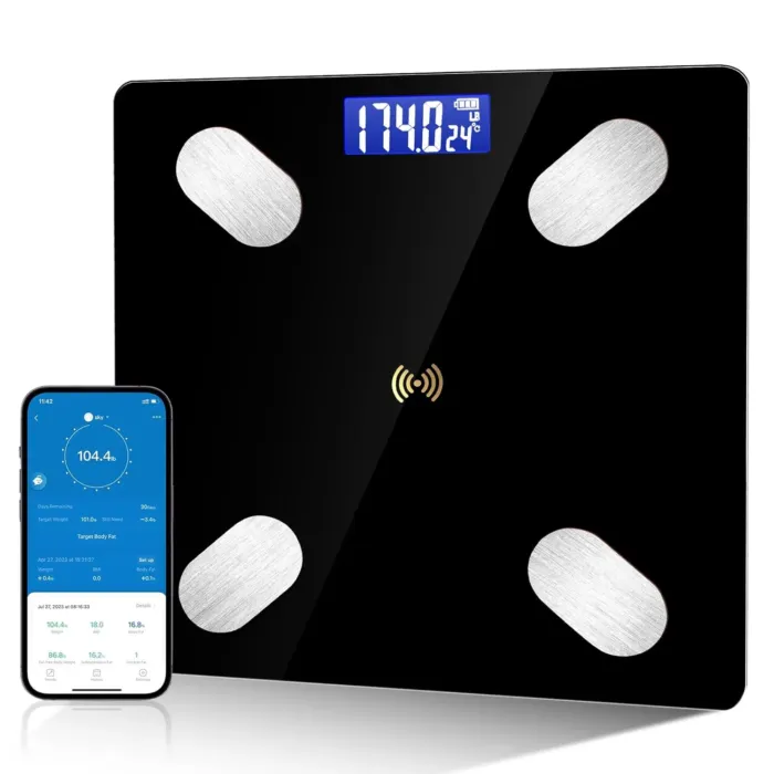 Digital Simple Bathroom Scale, Practical Body Fat Scale with Led Display, Body Composition Analyzer with Smartphone Application (Black) - Image 2