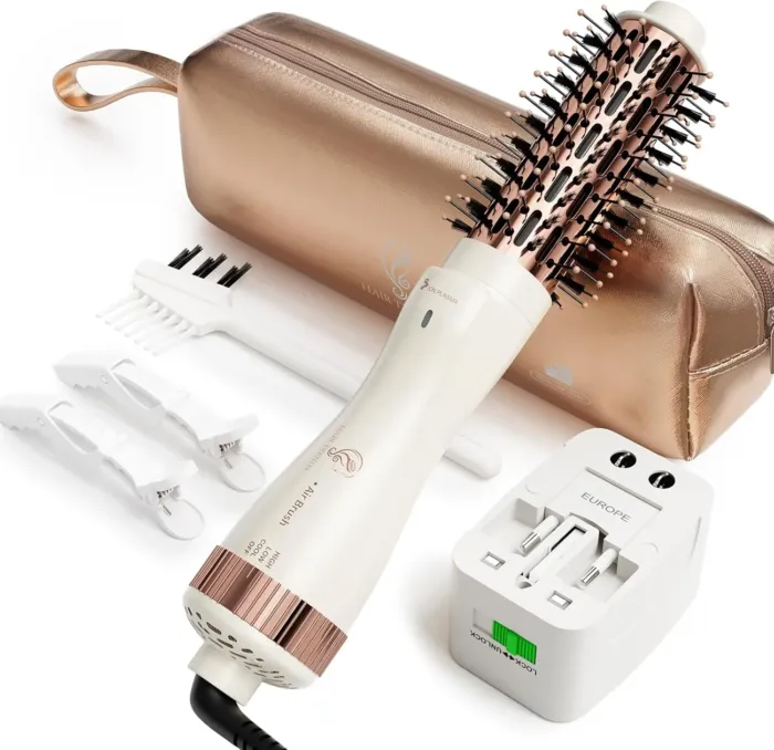 Dual Voltage(100~250V) 1.5 Inch Barrel Round Brush Blow Dryer, Hair Dryer Brush with European Plug Adapter, 4-in-1 Negative Ionic One Step Volumizer Dryer- 2.8 Inch Include Bristles - Image 2