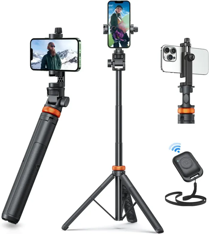 EUCOS 62" Phone Tripod, Tripod for iPhone & Selfie Stick Tripod with Remote, Extendable Phone Tripod Stand & Travel Tripod, Solidest Cell Phone Tripod Compatible with iPhone/Android - Image 2